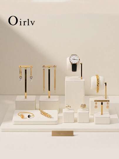 Oirlv 1 PC All Beige Fashion Jewelry Display Stand Microfiber Storage For Ring Earrings Bracelet Watch Brooch Shop Display Organizer Holder Shop Cabinet Display Prop For Jewelry High End Display Bust Watch Decoration Rack Props