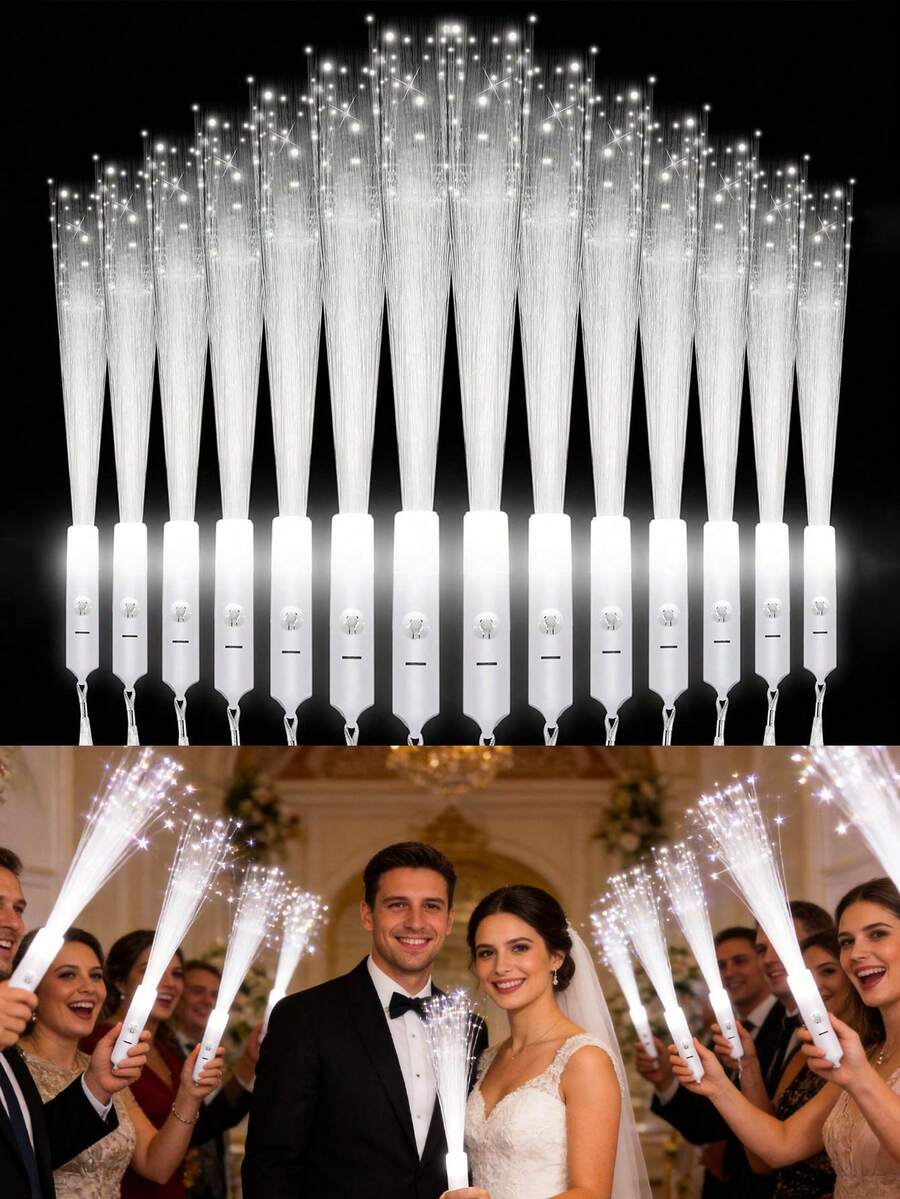 12支装LED荧光棒，白色光纤发光棒，发光光纤棒，闪光LED棒，适用于黑暗派对、单身派对、男女通用派对用品、发光礼物、婚礼派对用品、节日派对、音乐会、婚礼、酒吧、午夜派对、家庭聚会等场合。