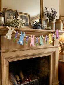 1 dây trang trí hình thỏ Phục Sinh kèm hoa bằng vải nỉ - Trang trí nhà cửa mùa xuân, treo tường cho các dịp lễ hội. - Nhiều màu - Xem 2