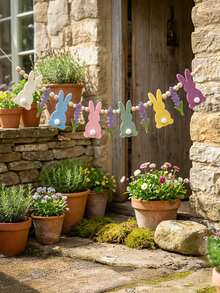 1 dây trang trí hình thỏ Phục Sinh kèm hoa bằng vải nỉ - Trang trí nhà cửa mùa xuân, treo tường cho các dịp lễ hội. - Nhiều màu - Xem 3