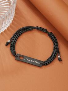 1件不锈钢雕刻几何镂空心形编织手链 - 黑色 - 查看 20