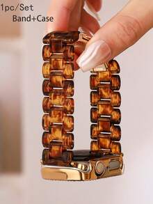 1 Bộ Dây đeo đồng hồ + Vỏ đồng hồ - Dây đeo đồng hồ bằng nhựa in họa tiết đồi mồi và da báo, tương thích với các loại dây đeo (38/40/41/42/44/45/46/49mm). Vỏ đồng hồ mạ vàng hồng rỗng, chống sốc và chống trầy xước, đính hai hàng kim cương, phù hợp với các dòng Ultra/11/10/9/8/7/6/5/4/3/2/1/SE. Dây đeo đồng hồ unisex, phụ kiện đồng hồ thông minh, lý tưởng cho mùa xuân và mùa hè. - Beo - Xem 9