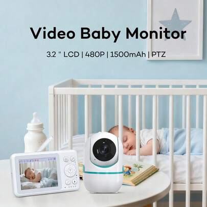 3.2" Baby Monitor, Indoor Security Camera. Type-C Interface, No Internet Required. 720P Camera For Real-Time Image Transmission, Supports Sound, Temperature, Feeding, Out Of Range, Low Battery Alerts, 5 Lullabies Included. Suitable For Home, Valentine's Day, Mother's Day Gifts