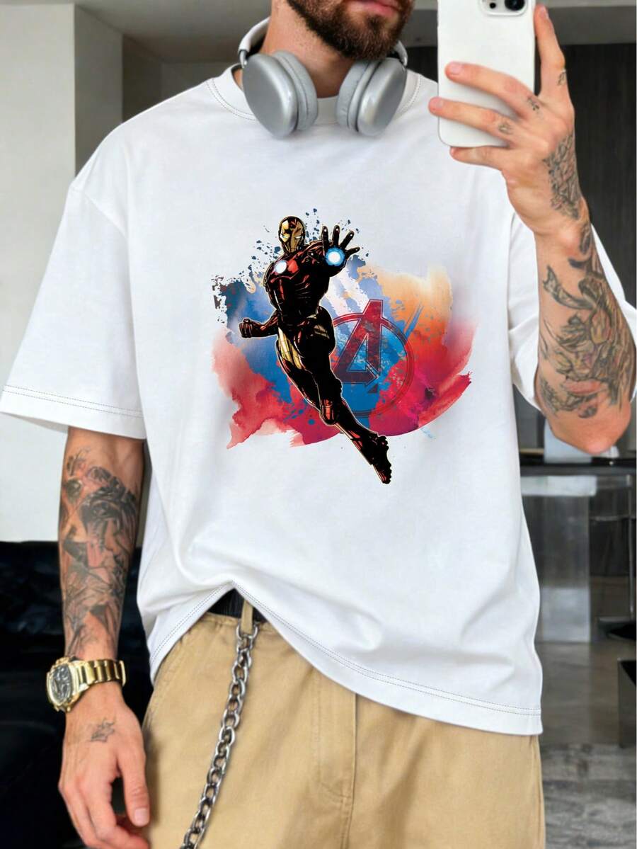 Marvel 男士漫威联名款短袖T恤,钢铁侠图案设计。采用优质面料制成,是夏季的理想之选。 - 白色 - 查看 1