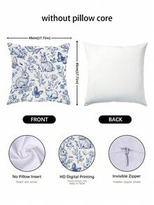 1/2/4pcs Blue Easter Decoration Bunny Rabbit Floral Plant Throw Pillow Covers | Cute Funny Cosy Soft Decorative Pillowcases With One-Sided Printing, Polyester, Machine Washable, Contemporary Style For Spring Living Room Bedroom Sofa Bed Decor Without - Blue - View 10