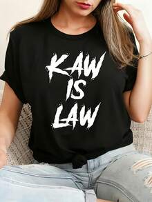 Kaw Is Law Women's Plus Size 100% Polyester T-Shirt Shirt Casual 220g Funny Oversized Graphic Short Sleeve 1 Pcs Tee Novelty Crew Neck Top - màu đen - Xem 1