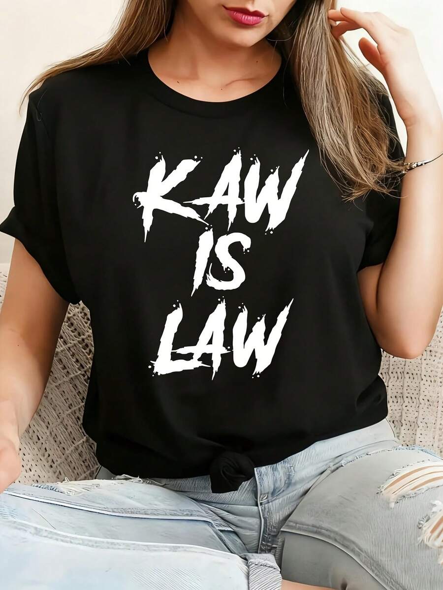 Kaw Is Law Women's Plus Size 100% Polyester T-Shirt Shirt Casual 220g Funny Oversized Graphic Short Sleeve 1 Pcs Tee Novelty Crew Neck Top - màu đen - Xem 1