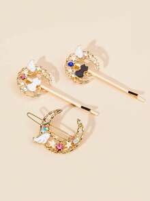 3 chiếc kẹp tóc dễ thương độc đáo cho bé gái đi học, họa tiết trăng sao, nhiều màu sắc. - Nhiều màu - Xem 5