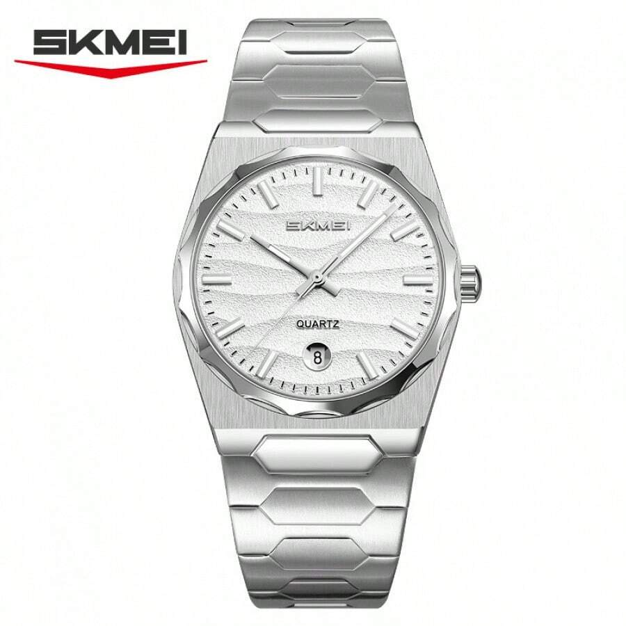 Skmei Men's Business Watch - 36.7mm Stainless Steel Band, Date Display, Water Resistant Quartz Wristwatch - 銀殼銀面 - 查看 1
