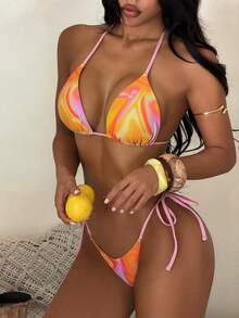 2pcs/Set Allover Print Sexy Summer Date/Vacation Beach Women Bikini Set - Orange - View 14