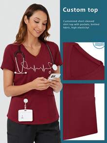 cimmuovere 爱心印花V领短袖T恤，春夏款 - 酒紅色 - 查看 1