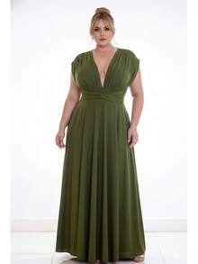 Party Dress For Bridesmaids, Graduation, And Guests, Plus Size, Terracotta, Fuchsia, Marsala, Serenity, Olive Green, Marsala Rose, Lavender, Lilac, Blue, Matte. - màu xanh ô liu đậm - Xem 1