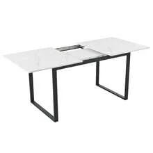 Matgrupp (bord 140/180*80*75 cm med 4 stolar), modern köksgrupp, svarta sammetsstolar, vit MDF-bordsskiva, svarta bordsben - Vitt - Visa 7