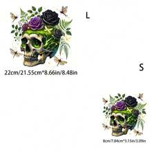 1pc Gothic Skull Pattern Heat Transfer Sticker - Holiday DIY Decor, Applicable For T-Shirts, Hoodies, Jeans - L - View 4