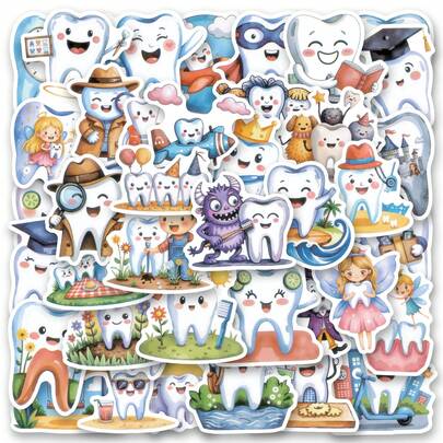 50PCS Protect Your Teeth Stickers, Holiday Party Stickers, Adult Games Treats Classroom Crafts Favors Gifts Use Cups, Paper-Cut Window Decorations, Cars Laptop Water Bottle Cell Phone Skateboard Luggage