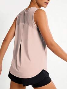 Soyun Camiseta de tirantes holgada para mujer, diseño de empalme de malla, ropa deportiva casual transpirable y ligera adecuada para yoga, correr, fitness, actividades al aire libre en verano - Rosa Pálido - Ver 5