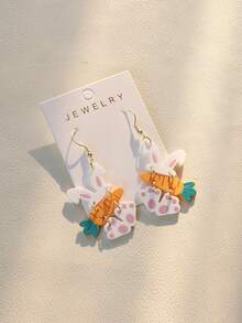 1对可爱复活节兔子耳朵和胡萝卜亚克力吊坠耳环，女士节日派对礼物 - 白色 - 查看 2