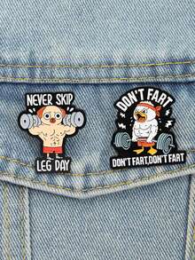1Set Don't Fart Duck Funny Gym Squat Workout Fitness Enamel Pins Fitness Dog Never Skip Leg Day Brooches Bag Lapel Badge Jewelry Gift - Multicolor - View 5