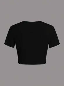 Women's Funny Quote Graphic Cropped T-Shirt, Short Sleeve Round Neck Casual Top - màu đen - Xem 5