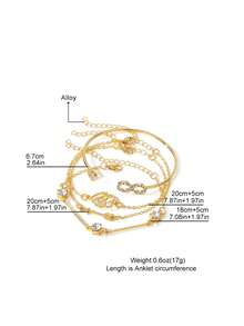 Set de 4 piezas de pulsera y brazalete de lujo con diseños de símbolo del infinito, flecha, pluma, strass y corazón, de diseño elegante, minimalista y de alta gama - Amarillo Oro - Ver 6