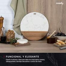 Tabla de Servir de Madera y Mármol para Charcutería Quesos Carnes Frías Aperitivos Botanas Bandeja de Presentación-B029 - 11.8" - Ver 3