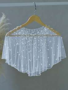 一件缀满珍珠串珠的华丽新娘披肩，优雅短款开衫毛衣，适合婚礼、正式场合、派对等场合的配饰外套 - A - 查看 7