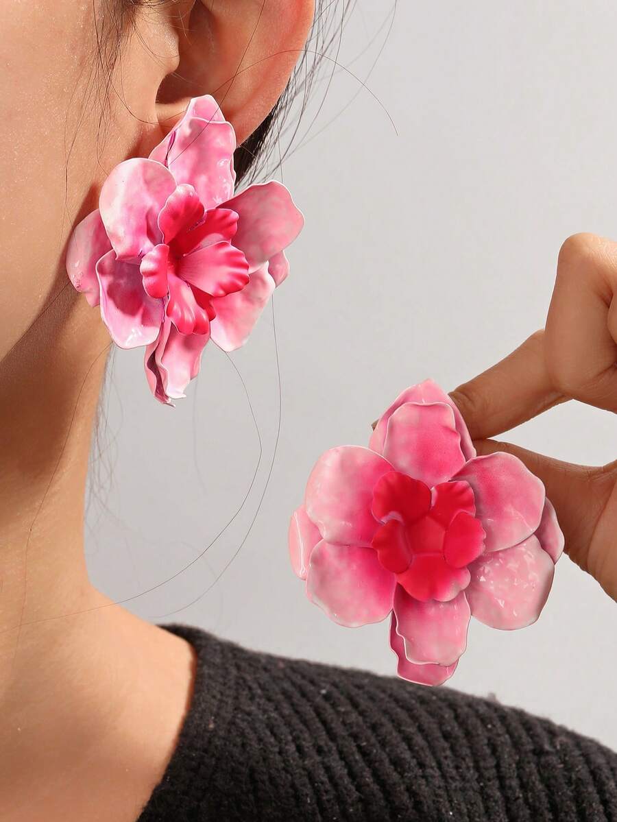 Glamine 1 Pair Delicate Floral Design Earrings, Sweet & Elegant Korean Style (Random Color Gradient) - Multicolor - View 1