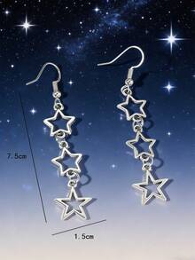 Pendientes largos con diseño de estrella - Plateado - Ver 11