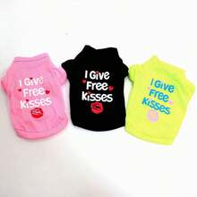 3pcs/5pcs Pet Dog/Cat Kissing Pattern T-Shirt, Pink/Blue/Green/Black, Suitable For Pets Under 10kg - Multicolor - View 2
