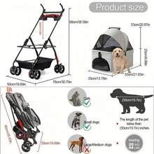 Cochecito Portátil Plegable Ligero de 4 Ruedas para Mascotas, Compatible con Perros, Gatos, Cachorros y Gatitos - Transportador Compacto para Viajes con Ventilación e Interior Espacioso - Portador para Cachorros, Perros, Conejos y Gatitos Carreola Alta Plegable Carro De Mascotas Para Perros Y Gatos Carreola Para Mascota Perros Gatos Plegable Con Cinturón - Gris Claro - Ver 12