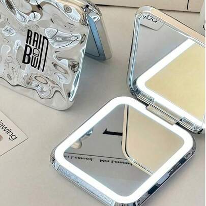 1pc Foldable Lighted Makeup Mirror, Portable Adjustable LED Vanity Mirror, Rechargeable Travel Mirror Suitable For Vanity And Bathroom, Great For Women And Teens, Home Decor, Perfect Gift For Valentine's Day, Christmas, And Mother's Day