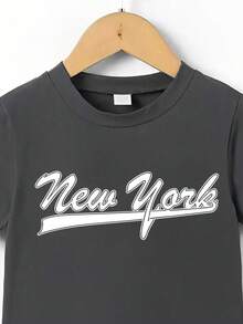 青少年男孩卡通印花短袖T恤 - 深灰色 - 查看 3