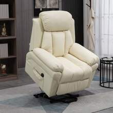 Electric Reclining Armchair With Lift Assist And Remote Control, In Cream Faux Leather, 93 X 96 X 105 Cm - Apricot - View 2