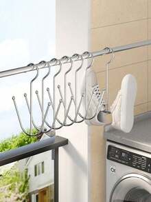 1-20pcs Stainless Steel Shoe Drying Rack, Household Shoe Drying Rack, Outdoor Balcony Windproof Hook, Drying Rack - Silver - View 7
