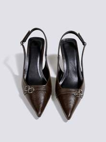 女士咖啡棕色高跟鞋，露趾高跟鞋，派对高跟鞋，婚鞋，玛丽珍鞋，时尚搭扣正装鞋，高跟凉鞋，无后跟尖头套脚高跟鞋 - 咖啡棕 - 查看 2