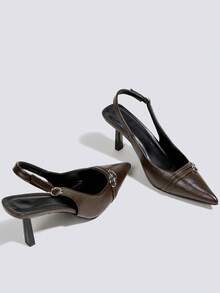 女士咖啡棕色高跟鞋，露趾高跟鞋，派对高跟鞋，婚鞋，玛丽珍鞋，时尚搭扣正装鞋，高跟凉鞋，无后跟尖头套脚高跟鞋 - 咖啡棕 - 查看 4