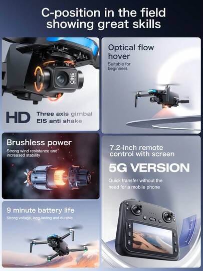 New SX1 EIS Brushless Drone With 5.5-Inch HD Display Remote Controller, 2.7K Wide-Angle WiFi Camera With EIS Stabilization For Clear Photos, Brushless Motors, Lightweight And Portable, Perfect Gift For Christmas And Other Holidays