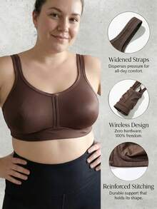 Sujetador de soporte, Sujetador suave, Sujetador sin costuras, Sujetador transpirable, Sujetador sin aros, Sujetador de cobertura completa - Café integral - Ver 1