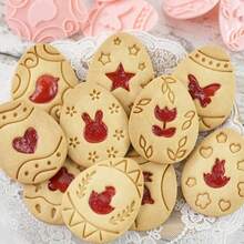 10pcs/Set Cartoon Easter Cookie Cutters, Easter Egg Shaped Biscuit Mold, Fondant Baking Tools - Pink - View 7