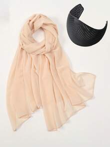 1 Set Of Combined Chiffon Scarf + Fixed Hairband, Women's Muslim Multi-Functional Headscarf, Forehead Hair Fixing Hairband, Versatile Two Pieces Set And Festive Gift - Scarf and Headband Combination - View 14