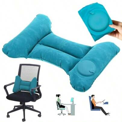 Foldable Inflatable Lumbar Support PillowH-Type Self Pressing Inflation Pillow For Office Chair And Airplane Travel Seat Back Pain Relief Improve Posture Teal Blue
