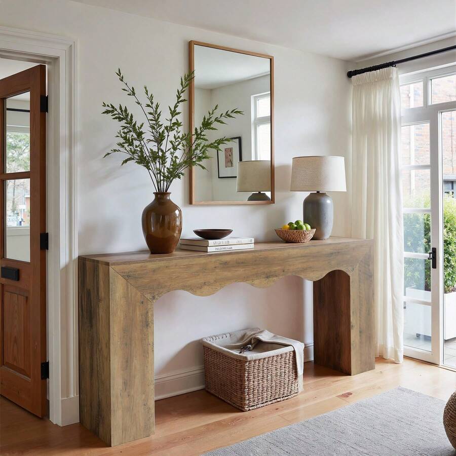 LITTLE TREE 160 Cm Console Table For Hallway, Narrow Entryway Table With Wavy Design, Couch Table Behind Sofa For Entryway, Living Room - Brown - View 1