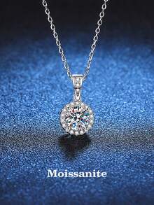 BLOVEMEE 1pc Luxury 925 Sterling Silver 1 Carat 6.5mm Moissanite Pendant Necklace, Suitable For Women's Daily Wear, Party, Vacation, Valentine's Day, Mother's Day, Birthday, New Year Gift - XL0051M - View 5