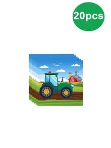 10pcs Tractor Theme Birthday Party Supplies Disposable Tableware Set, Includes 7/9 Inch Paper Plates, 9oz Paper Cups, Napkins, Suitable For Tractor Theme Party Decoration, Birthday Party, Spring Event Party, Holiday Party Supplies - Multicolor - View 9