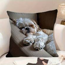 1 Buah Sarung Bantal Hias Motif Anjing Shih Tzu Lucu - Ukuran 17,7*17,7 Inci, Cetak Satu Sisi, Dapat Dicuci dengan Mesin, Dilengkapi Resleting, Desain Anak Anjing Tidur Cokelat & Putih, Cocok untuk Dekorasi Kamar Tidur dan Ruang Tamu, Tidak Termasuk Isian Bantal - MultiWarna - View 9