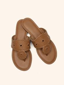 Women's Casual Thong Flip Flops Comfortable Flat Sandals Fashionable Beach Shoes, Suitable For Walking, Working, Beach Vacation And Home Wear - màu nâu - Xem 4