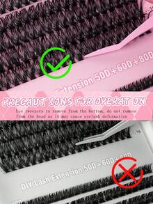 640pcs Eyelash Extension Kit, DIY Eyelash Extension Set (8-16mm), Individual Cluster Lashes D Curl Eyelash Extension Kit With Glue, Sealer And Lash Applicator, Eyelash Set, Eyelash Clusters, Eyelash Glue, Artificial Black Eyeliner Suitable For Daily Use, Party, Travel Or Gift For Family And Friends - 黑色 - 查看 9