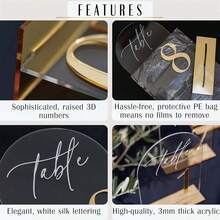 10pcs Golden Wedding Table Numbers 10cm*15cm/3.94in*5.9in  Acrylic Seat Cards Decorations With 1-20 Printed Table Sign Numbers For Wedding Reception, Event, Party, Restaurant - Nhiều màu - Xem 7
