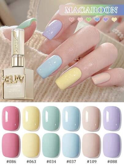 XEIJAYI 6 Colors Macaron Gel Nail Polish Set, UV LED Soak-Off Nail Gel, Semi-Permanent, DIY Salon-Grade Nail Gel, Gift For Women