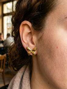 8 Pairs Earrings Set For Women, Exaggerated Irregular Earrings Personalized Stud Earring For Women Leaf,Star,Bow Earring For Girls,Hypoallergenic Non-Fading Waterproof Gold Big Earrings Stud Multi Style Size Earrings Spring European American Ins Style - Gold - View 9